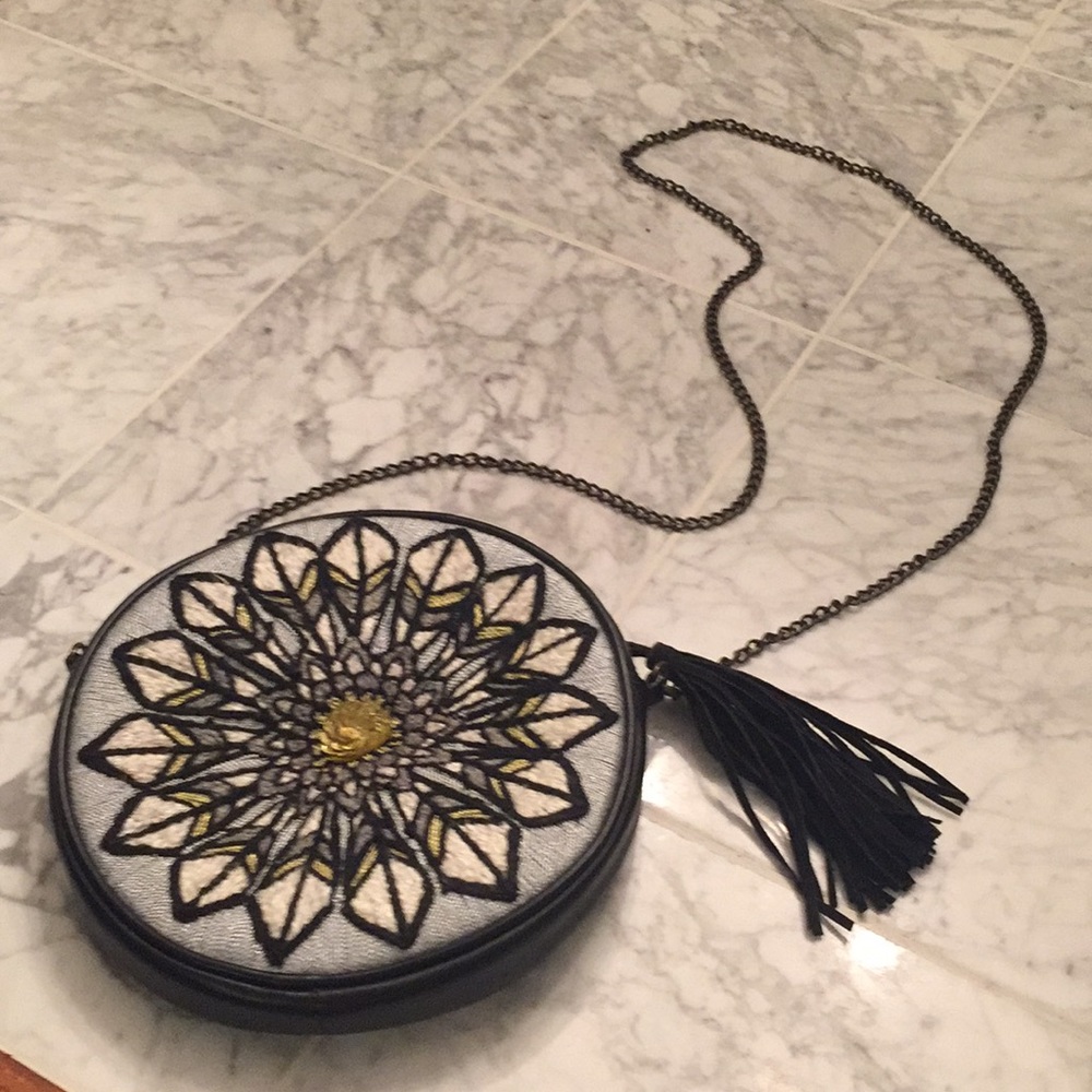 Anthropologie Round Black/White Crossbody